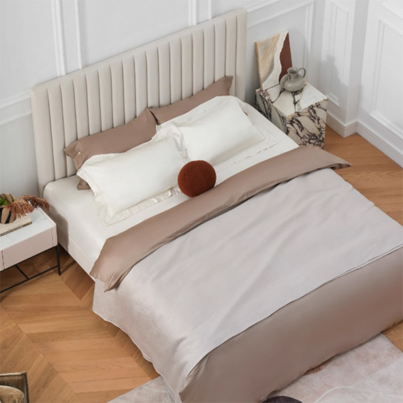 White Vertical Channel Tufted Headboard Bed Frame - French-Style Soft Upholstery & Clean Edge Bed For Your Bedroom