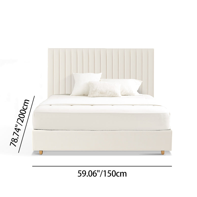 White Vertical Channel Tufted Headboard Bed Frame - French-Style Soft Upholstery & Clean Edge Bed For Your Bedroom