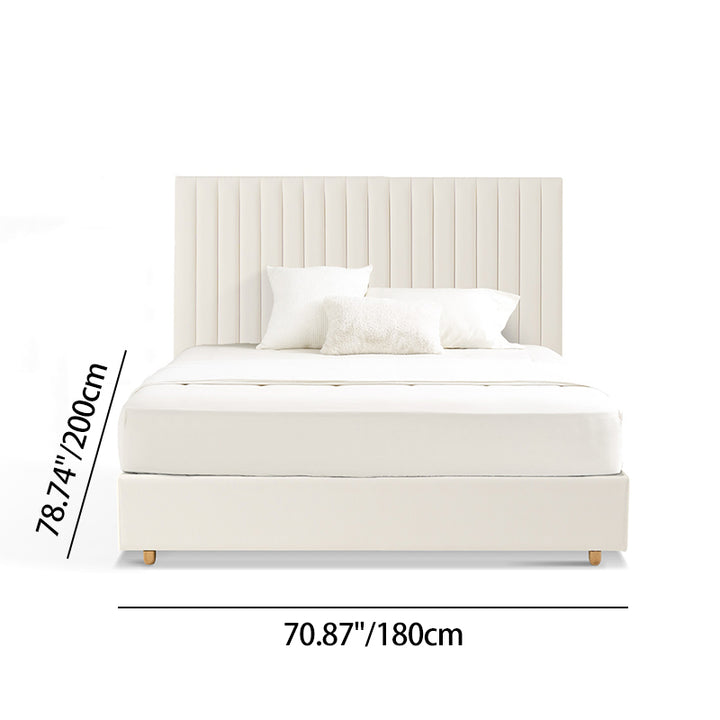 White Vertical Channel Tufted Headboard Bed Frame - French-Style Soft Upholstery &amp; Clean Edge Bed For Your Bedroom