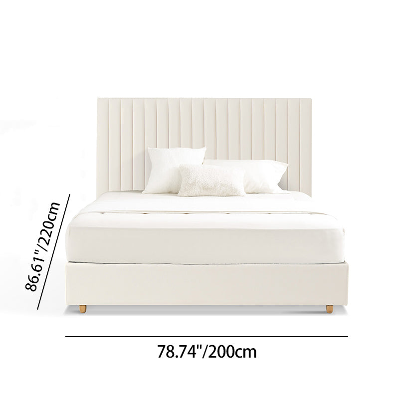 White Vertical Channel Tufted Headboard Bed Frame - French-Style Soft Upholstery & Clean Edge Bed For Your Bedroom