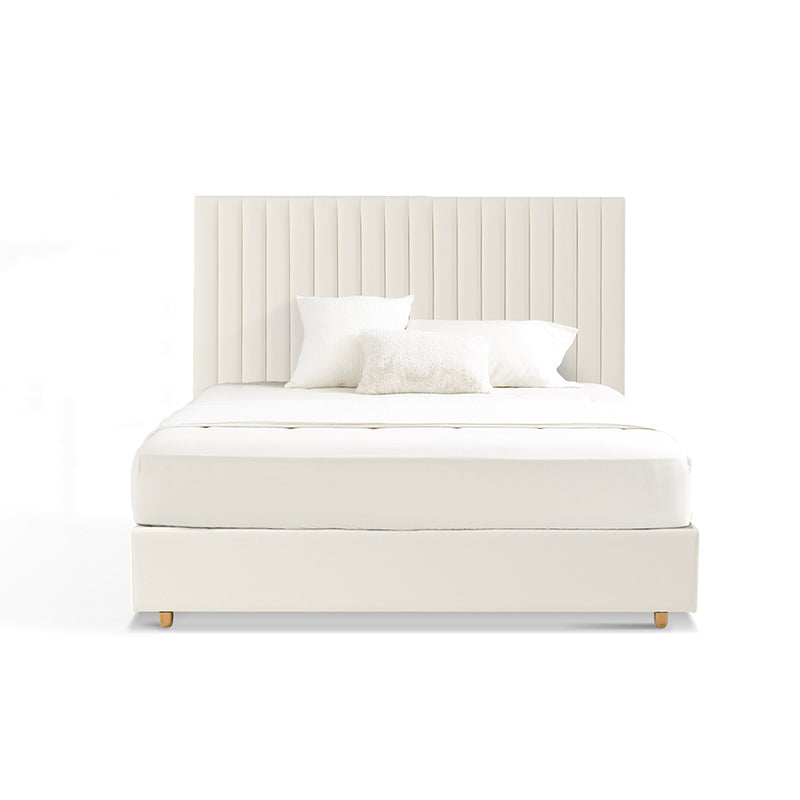White Vertical Channel Tufted Headboard Bed Frame - French-Style Soft Upholstery & Clean Edge Bed For Your Bedroom