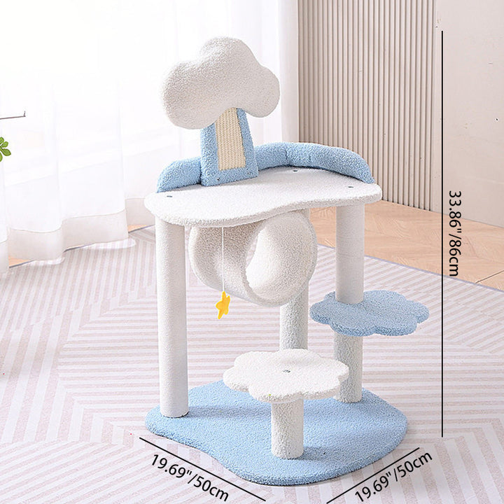Arbre à chat contemporain créatif en panneau de fibres à densité moyenne, tissu velours, corde de chanvre, 1 condo, 2/3 perchoirs, pour salon 