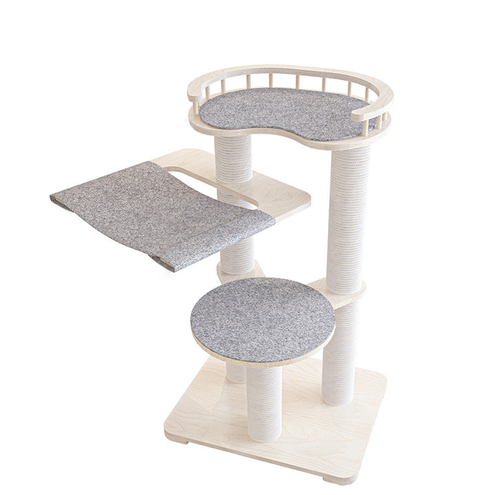 Contemporary Scandinavian Round Plywood Felt Paper Rope Cat Tree For Bedroom