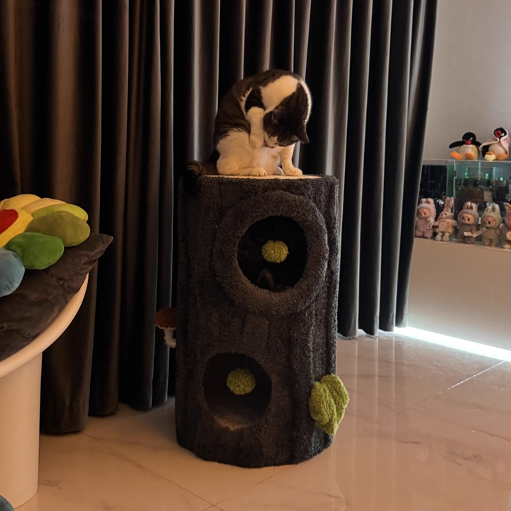 Contemporary Creative Round Medium-Density Fiberboard Velvet Fabric Sisal 1/2-Condo 1-Perch Cat Tree For Bedroom