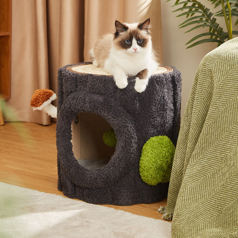 Contemporary Creative Round Medium-Density Fiberboard Velvet Fabric Sisal 1/2-Condo 1-Perch Cat Tree For Bedroom