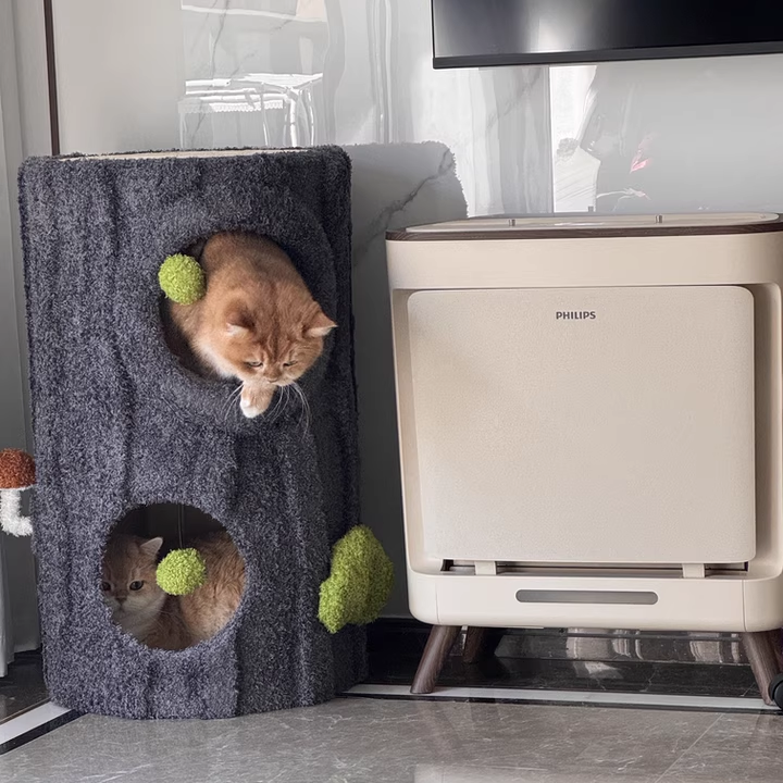 Contemporary Creative Round Medium-Density Fiberboard Velvet Fabric Sisal 1/2-Condo 1-Perch Cat Tree For Bedroom