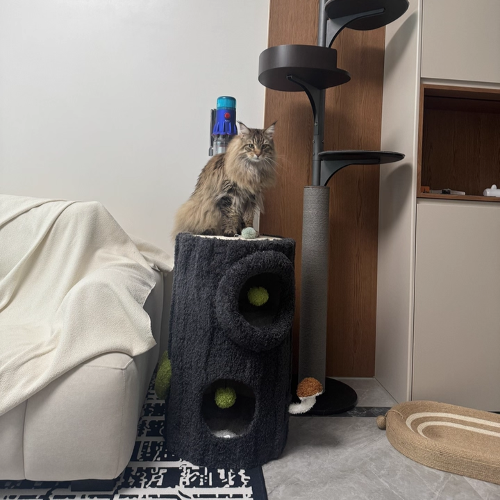 Contemporary Creative Round Medium-Density Fiberboard Velvet Fabric Sisal 1/2-Condo 1-Perch Cat Tree For Bedroom