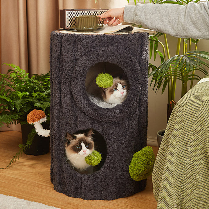 Contemporary Creative Round Medium-Density Fiberboard Velvet Fabric Sisal 1/2-Condo 1-Perch Cat Tree For Bedroom