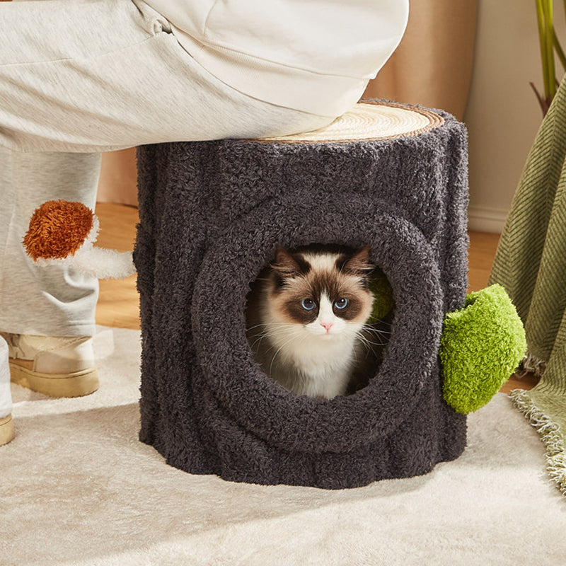 Contemporary Creative Round Medium-Density Fiberboard Velvet Fabric Sisal 1/2-Condo 1-Perch Cat Tree For Bedroom