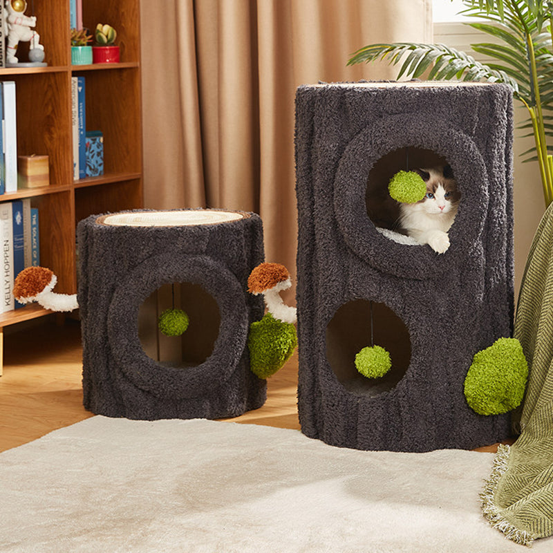 Contemporary Creative Round Medium-Density Fiberboard Velvet Fabric Sisal 1/2-Condo 1-Perch Cat Tree For Bedroom
