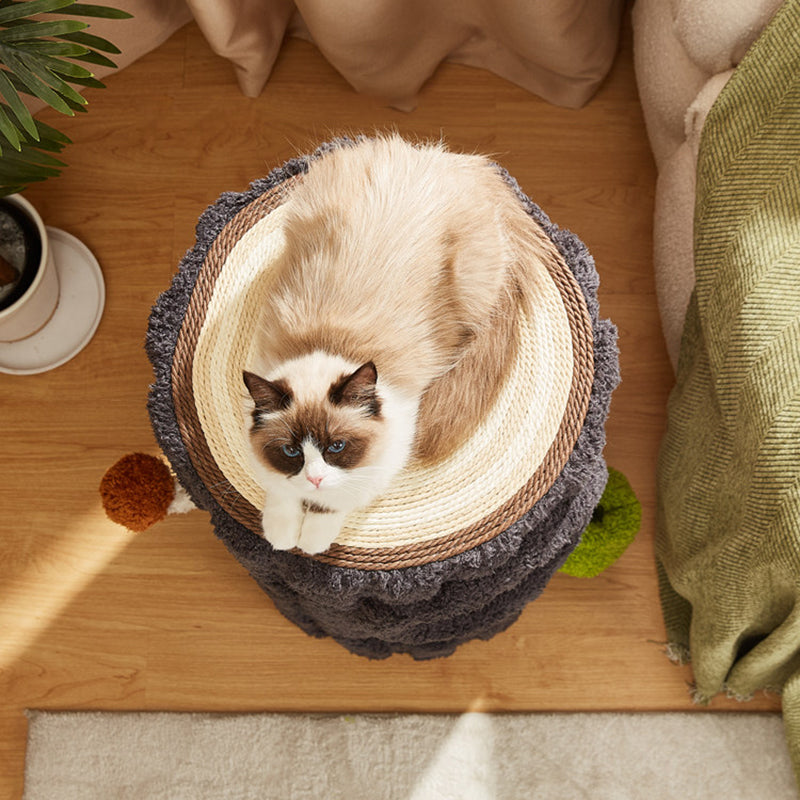 Contemporary Creative Round Medium-Density Fiberboard Velvet Fabric Sisal 1/2-Condo 1-Perch Cat Tree For Bedroom