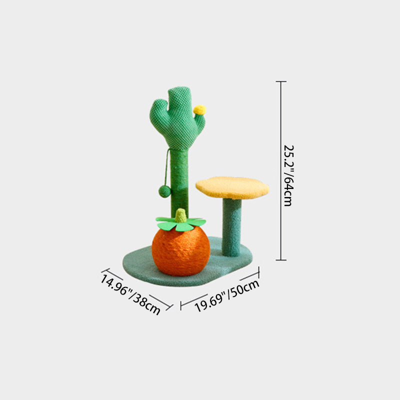 Contemporary Creative Round Particleboard Sisal Velvet Fabric Cat Tree 2-Perch For Living Room