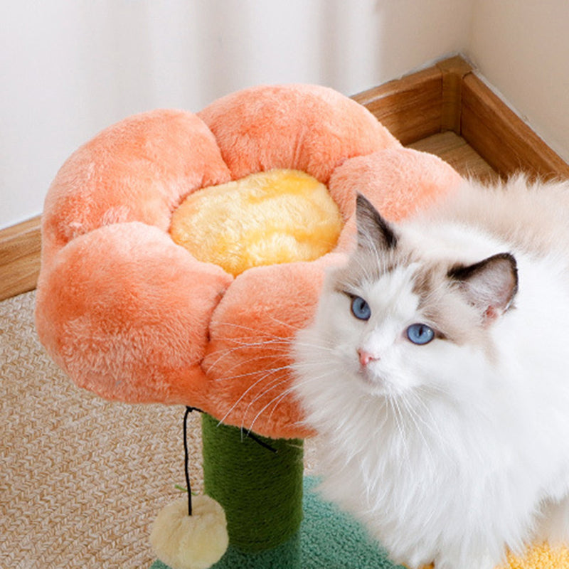 Contemporary Creative Round Particleboard Sisal Velvet Fabric Cat Tree 2-Perch For Living Room