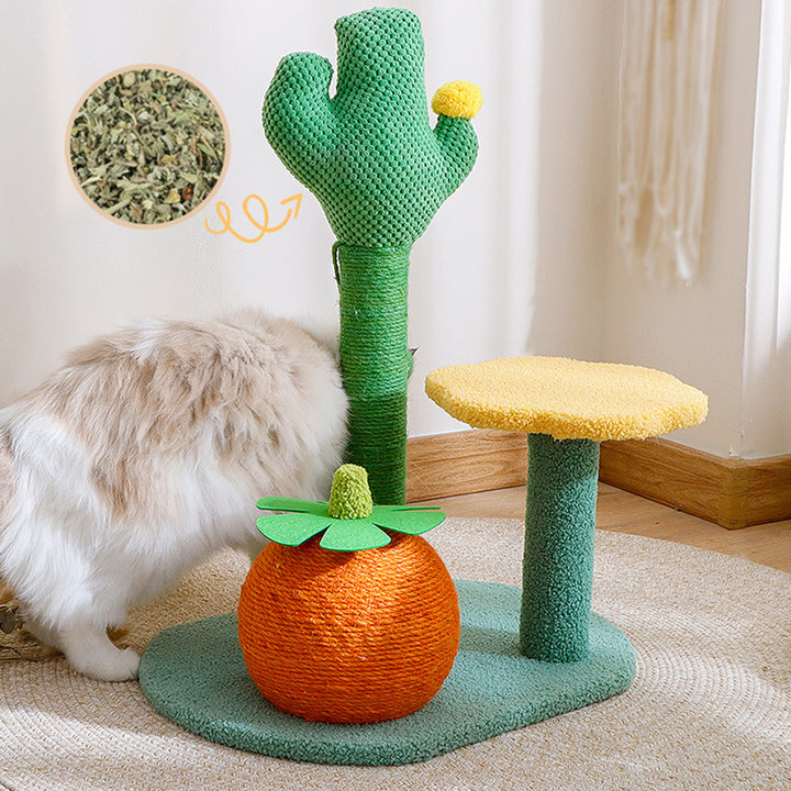 Contemporary Creative Round Particleboard Sisal Velvet Fabric Cat Tree 2-Perch For Living Room