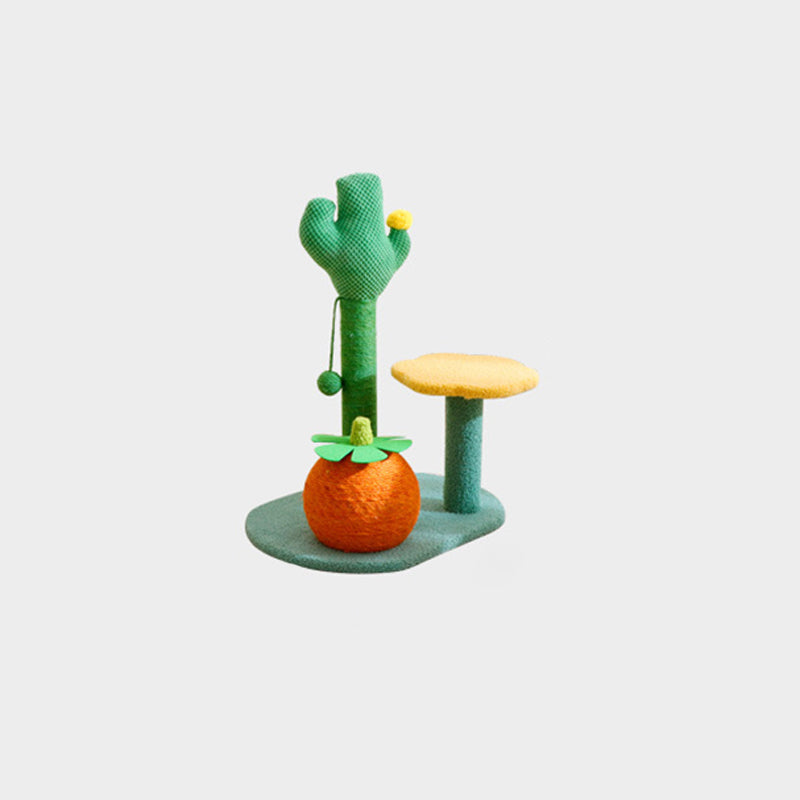 Contemporary Creative Round Particleboard Sisal Velvet Fabric Cat Tree 2-Perch For Living Room