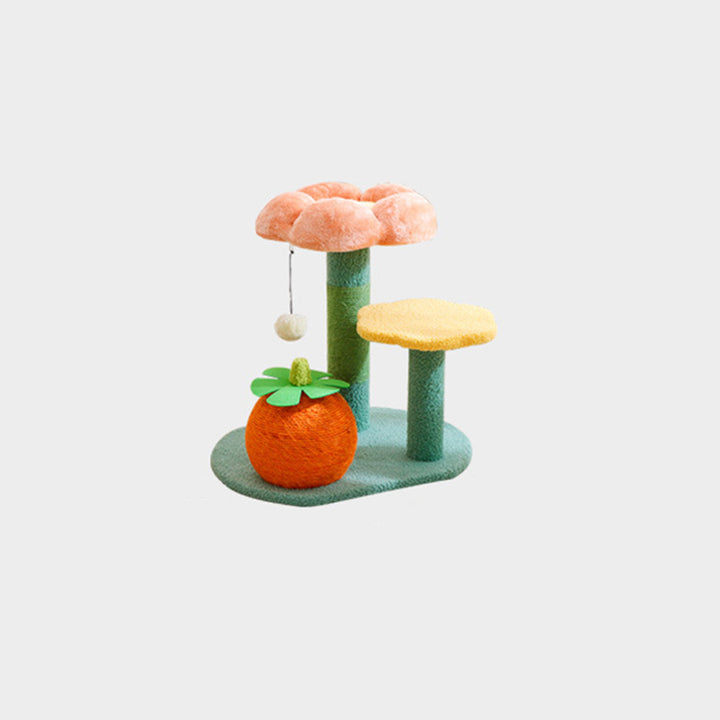 Contemporary Creative Round Particleboard Sisal Velvet Fabric Cat Tree 2-Perch For Living Room