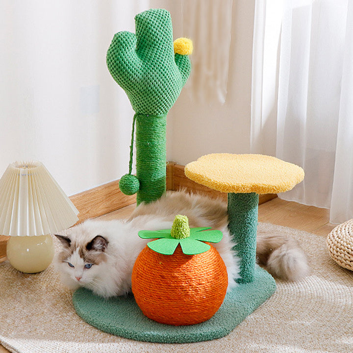 Contemporary Creative Round Particleboard Sisal Velvet Fabric Cat Tree 2-Perch For Living Room