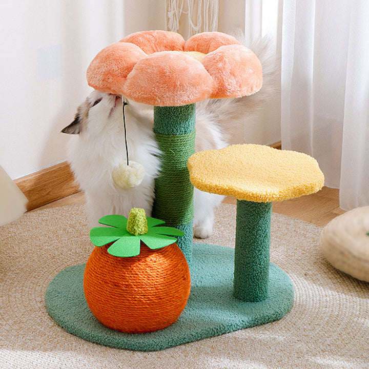 Contemporary Creative Round Particleboard Sisal Velvet Fabric Cat Tree 2-Perch For Living Room