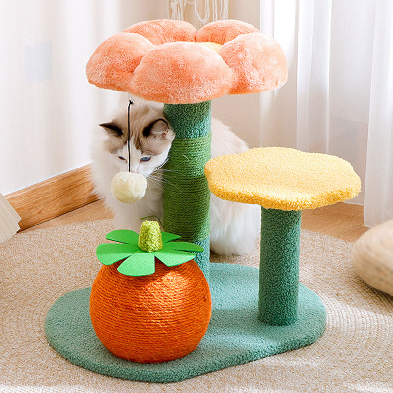 Contemporary Creative Round Particleboard Sisal Velvet Fabric Cat Tree 2-Perch For Living Room
