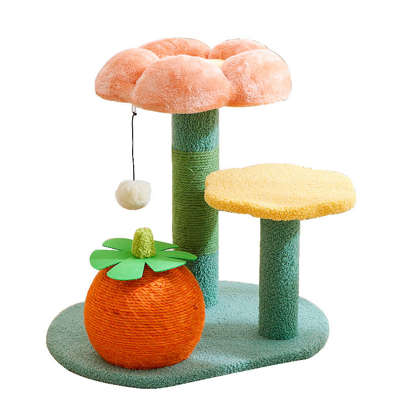 Contemporary Creative Round Particleboard Sisal Velvet Fabric Cat Tree 2-Perch For Living Room