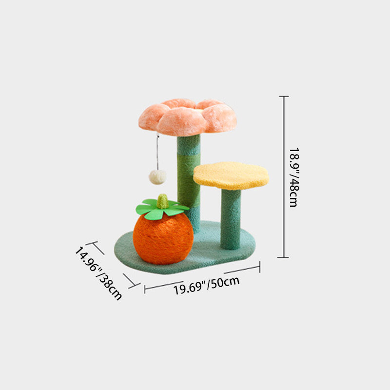 Contemporary Creative Round Particleboard Sisal Velvet Fabric Cat Tree 2-Perch For Living Room