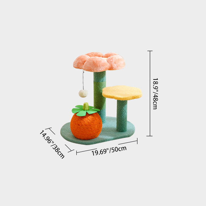 Contemporary Creative Round Particleboard Sisal Velvet Fabric Cat Tree 2-Perch For Living Room