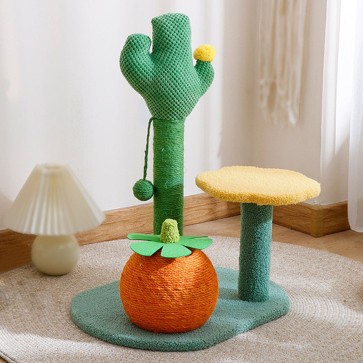 Contemporary Creative Round Particleboard Sisal Velvet Fabric Cat Tree 2-Perch For Living Room