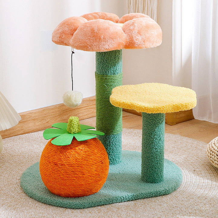 Contemporary Creative Round Particleboard Sisal Velvet Fabric Cat Tree 2-Perch For Living Room