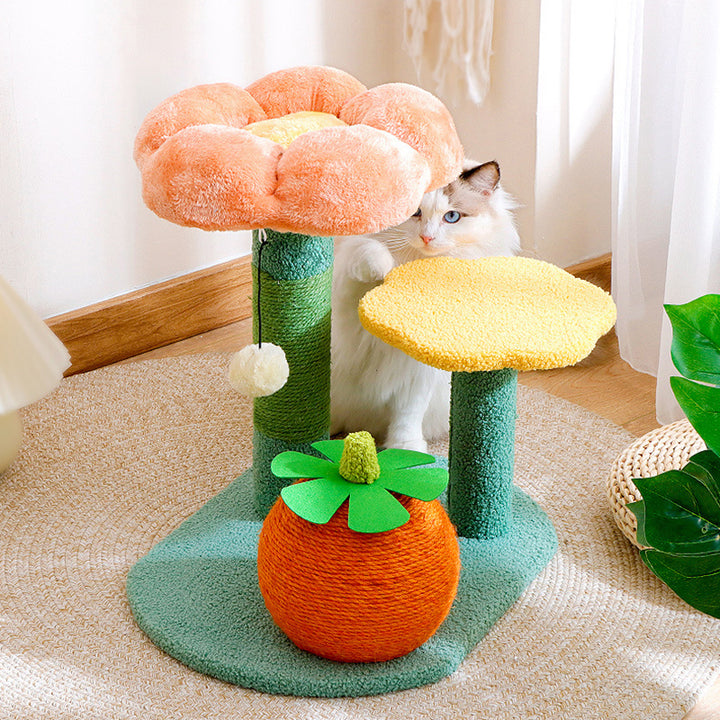 Contemporary Creative Round Particleboard Sisal Velvet Fabric Cat Tree 2-Perch For Living Room