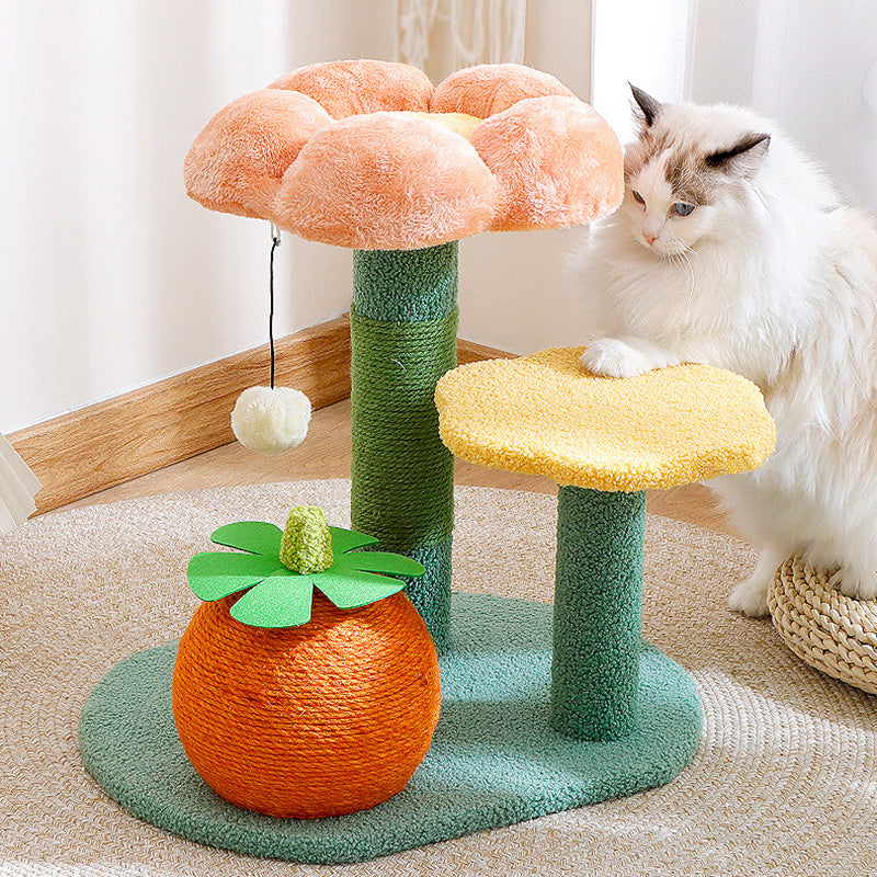 Contemporary Creative Round Particleboard Sisal Velvet Fabric Cat Tree 2-Perch For Living Room