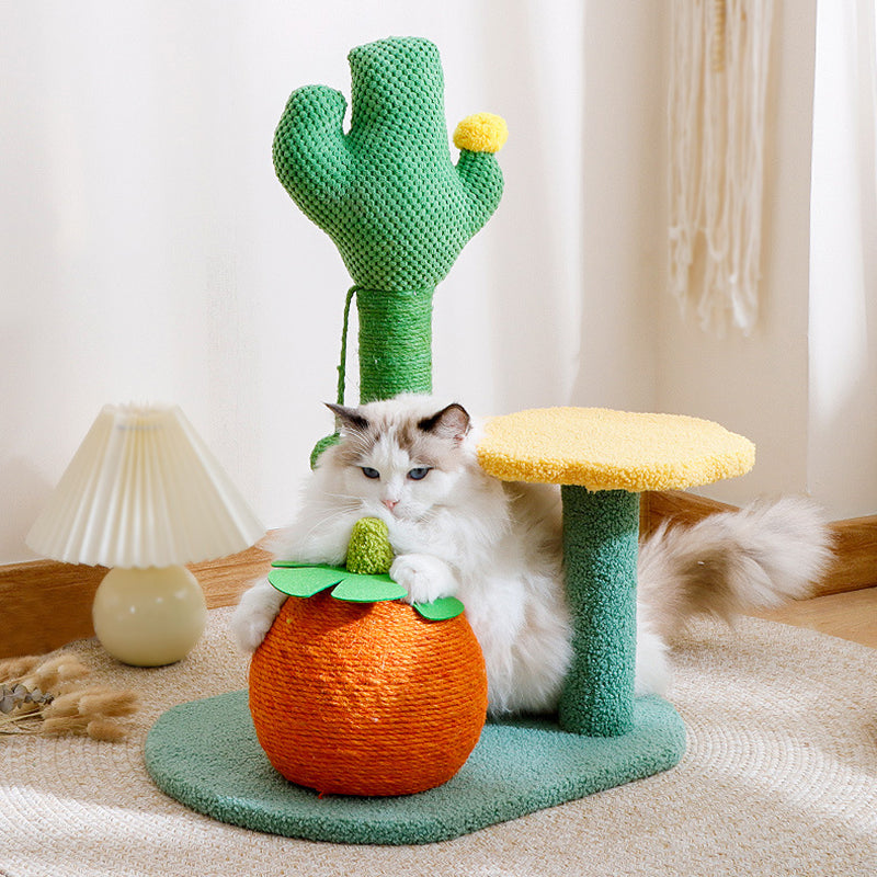 Contemporary Creative Round Particleboard Sisal Velvet Fabric Cat Tree 2-Perch For Living Room