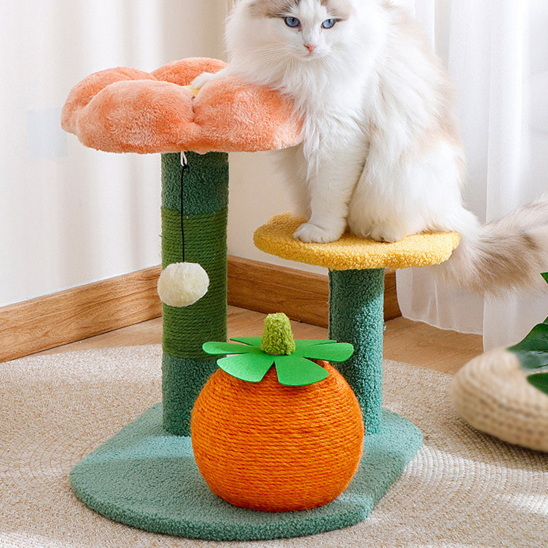 Contemporary Creative Round Particleboard Sisal Velvet Fabric Cat Tree 2-Perch For Living Room