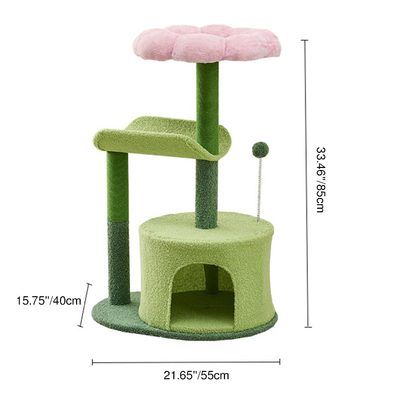 Contemporary Creative Round Particleboard Hemp Rope Velvet Fabric Cat Tree 1-Condo 2-Perch For Living Room
