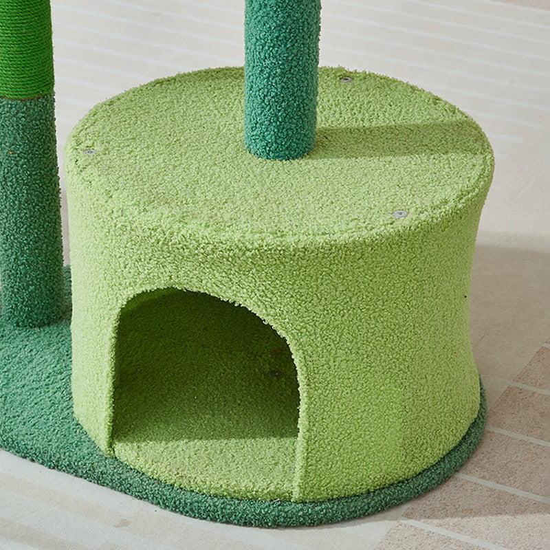 Contemporary Creative Round Particleboard Hemp Rope Velvet Fabric Cat Tree 1-Condo 2-Perch For Living Room