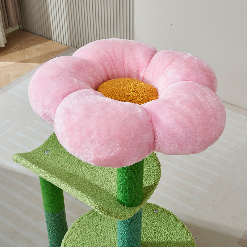 Contemporary Creative Round Particleboard Hemp Rope Velvet Fabric Cat Tree 1-Condo 2-Perch For Living Room