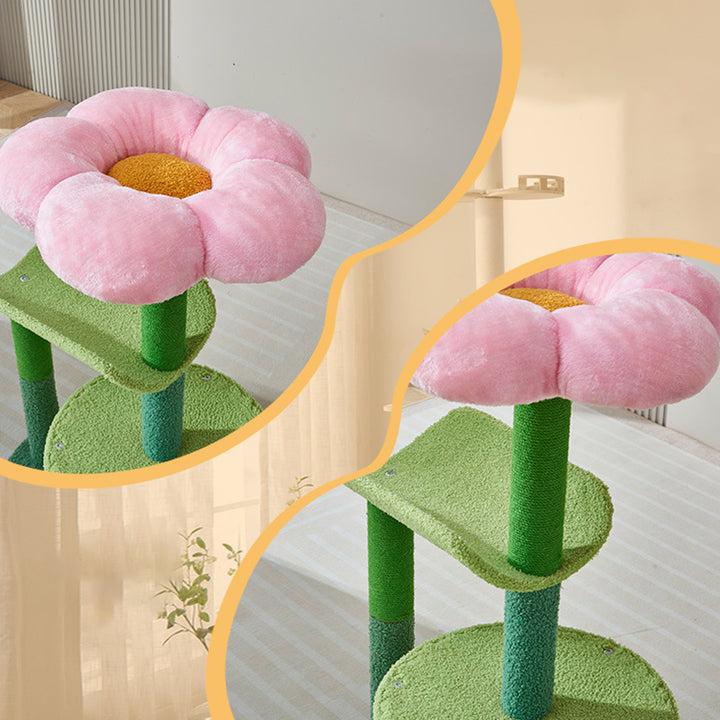 Contemporary Creative Round Particleboard Hemp Rope Velvet Fabric Cat Tree 1-Condo 2-Perch For Living Room