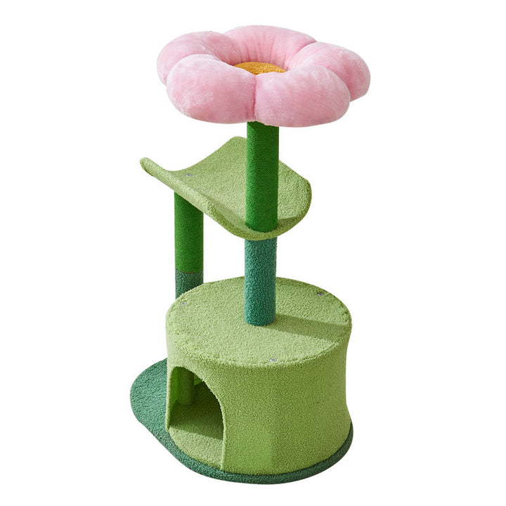 Contemporary Creative Round Particleboard Hemp Rope Velvet Fabric Cat Tree 1-Condo 2-Perch For Living Room