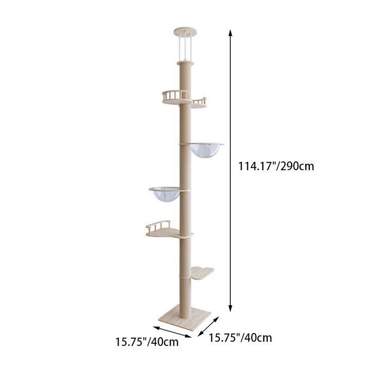Contemporary Creative Round Plywood Hemp Rope 4-Perch 2-Condo Cat Tree For Living Room