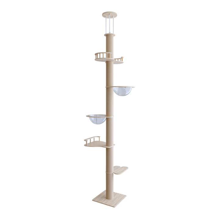 Contemporary Creative Round Plywood Hemp Rope 4-Perch 2-Condo Cat Tree For Living Room