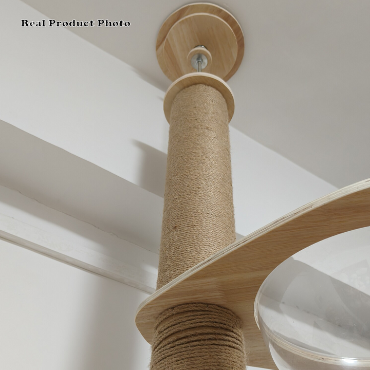 Contemporary Creative Round Plywood Hemp Rope 4-Perch 2-Condo Cat Tree For Living Room