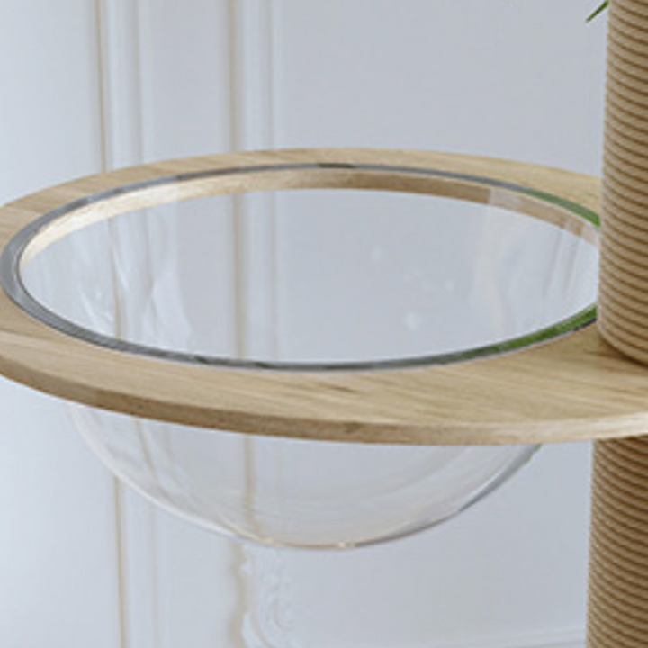 Contemporary Creative Round Plywood Hemp Rope 4-Perch 2-Condo Cat Tree For Living Room