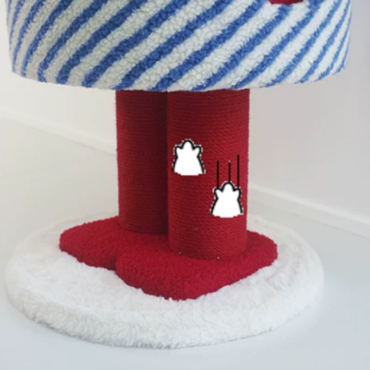 Contemporary Creative Round Particleboard Hemp Rope Velvet Fabric 1-Perch Little Monster Cat Tree For Living Room