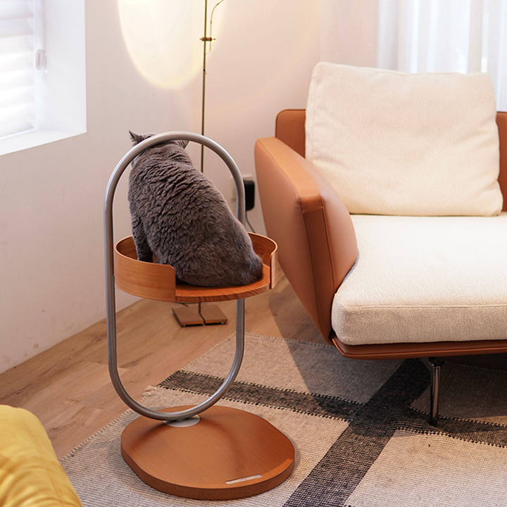 Contemporary Creative Round Pine Wood Medium-Density Fiberboard Iron 1-Perch Multi-Functional Cat Tree For Living Room