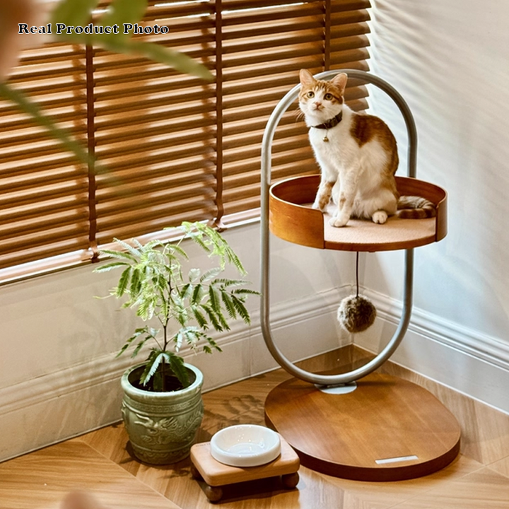 Contemporary Creative Round Pine Wood Medium-Density Fiberboard Iron 1-Perch Multi-Functional Cat Tree For Living Room