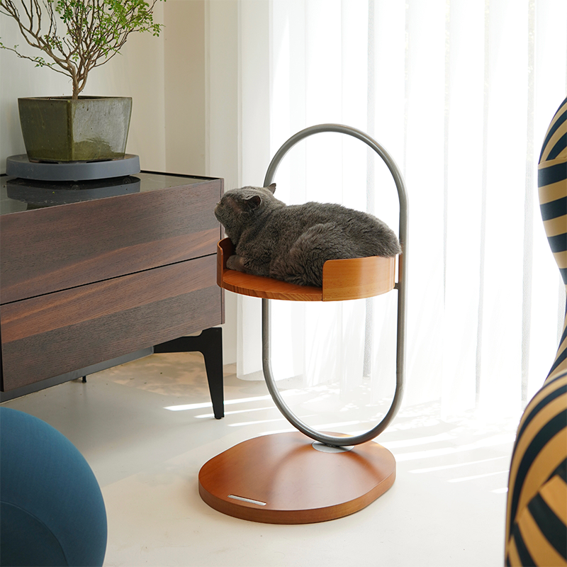 Contemporary Creative Round Pine Wood Medium-Density Fiberboard Iron 1-Perch Multi-Functional Cat Tree For Living Room