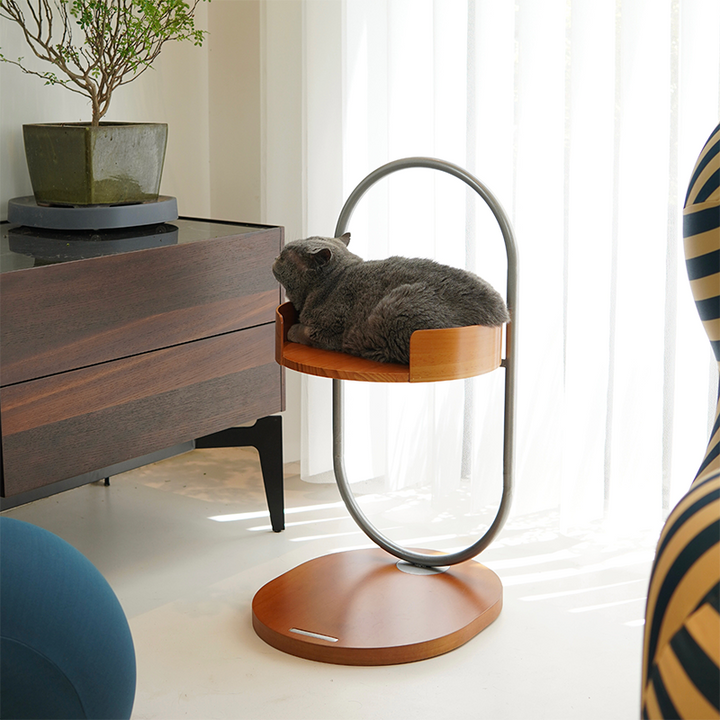 Contemporary Creative Round Pine Wood Medium-Density Fiberboard Iron 1-Perch Multi-Functional Cat Tree For Living Room