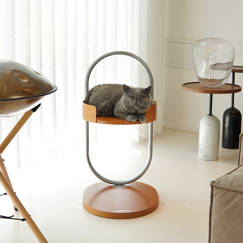 Contemporary Creative Round Pine Wood Medium-Density Fiberboard Iron 1-Perch Multi-Functional Cat Tree For Living Room