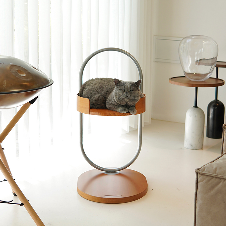 Contemporary Creative Round Pine Wood Medium-Density Fiberboard Iron 1-Perch Multi-Functional Cat Tree For Living Room
