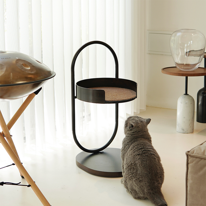 Contemporary Creative Round Pine Wood Medium-Density Fiberboard Iron 1-Perch Multi-Functional Cat Tree For Living Room