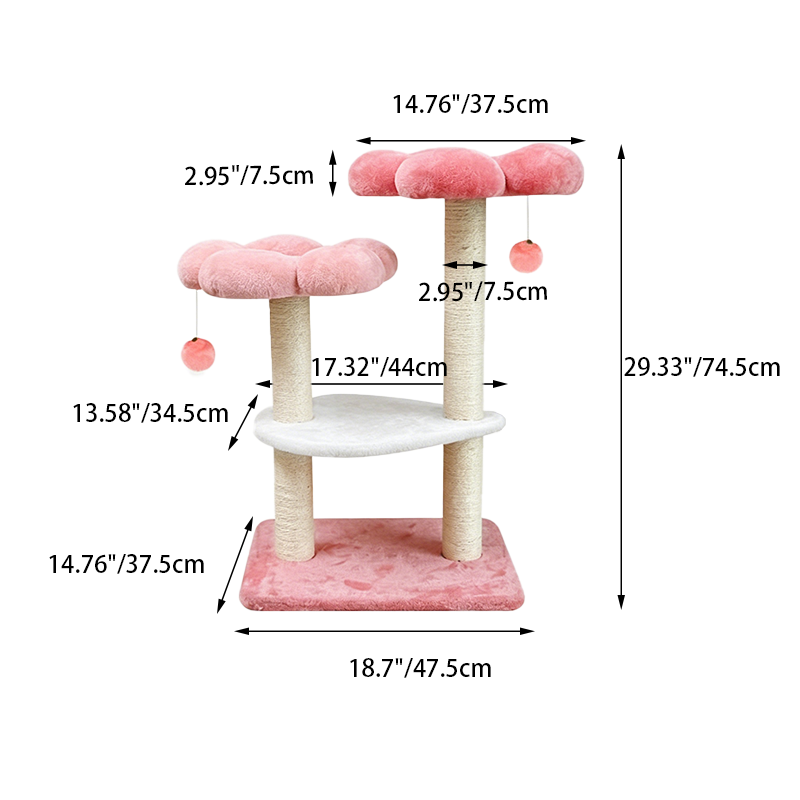Árbol para gatos floral de tela de terciopelo con cuerda de cáñamo, tablero de fibra de densidad media, diseño creativo contemporáneo, redondo, mediano, de 1/2-condominio y 3/4-percha, para sala de estar 